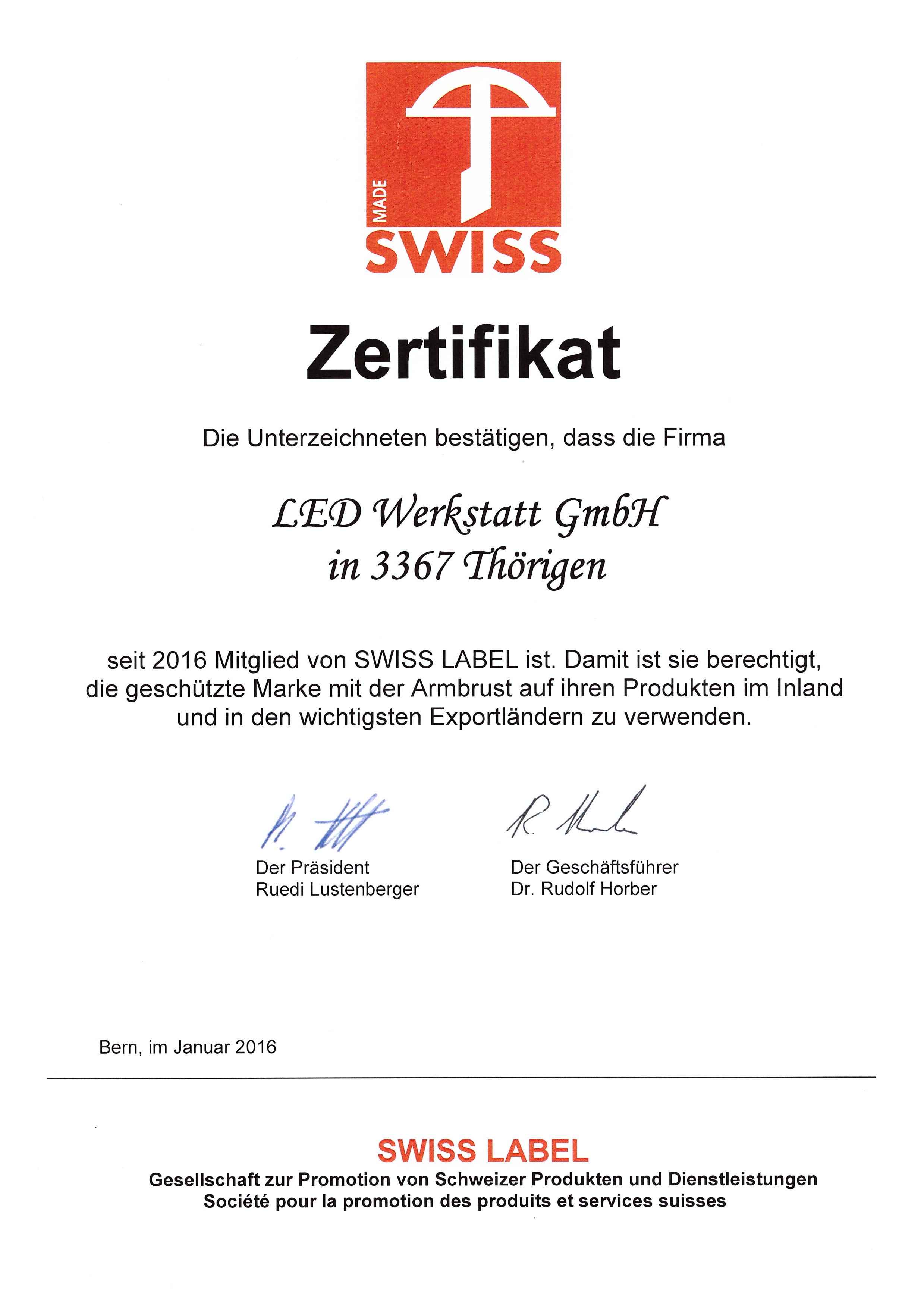Zertifikat-SwissLabel, Swiss Made, Swissmade
